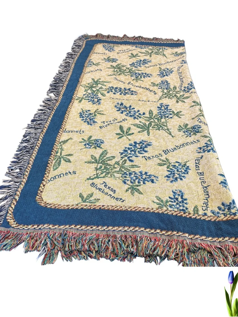 Woven Tapestry Throw Floral Texas Bluebonnet Blue/Cream 50” X 60”